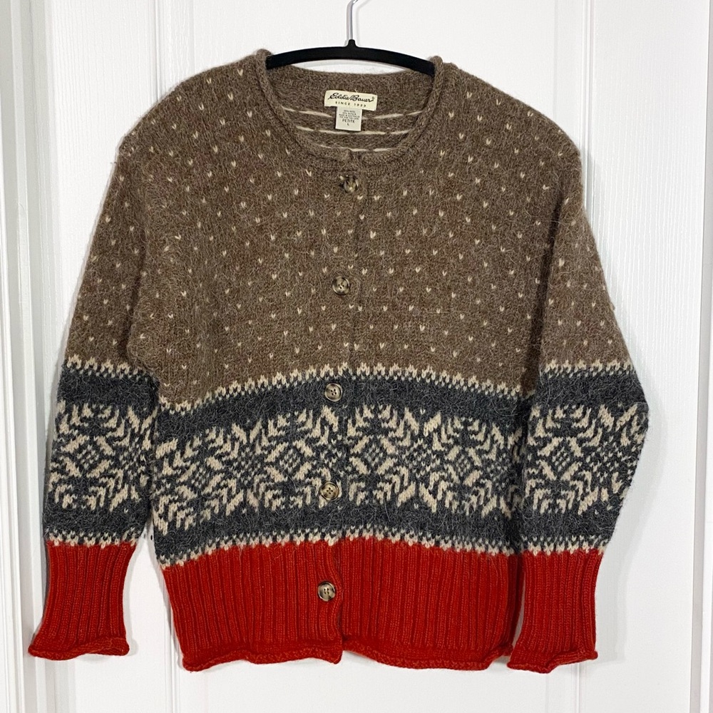 90s Eddie Bauer Fair Isle Wool Cardigan AUSTRALIA MADE Vintage Size Petite Large